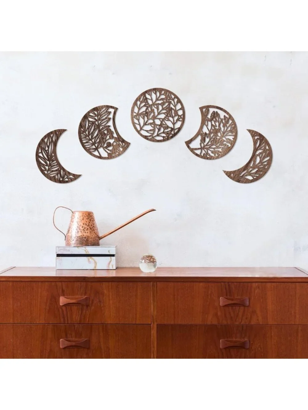 5 Pcs Moon Phase Wall Art Decor - Boho Lunar Aesthetic for Bedroom & Living Room